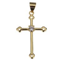 Латунь крест подвески, Kресты, инкрустированное микро кубического циркония, золотой отверстие:Приблизительно 4mm, продается PC