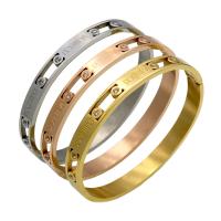 Stainless Steel Bangle, Donut, plated, with roman number & micro pave cubic zirconia & for woman 7mm, Inner Approx 