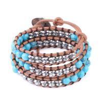 Synthetic Turquoise Bracelet, Brass, with Synthetic Turquoise, antique silver color plated, multilayer & Bohemian style & for woman, 6mm Approx 18.7 Inch 