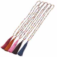 Glass Beads Sweater Necklace, with Cotton Thread, Tassel & for woman, 90mm Approx 29.5-31.5 Inch 