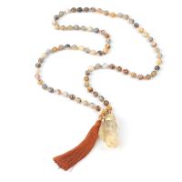 Gemstone Sweater Necklace, with Cotton Thread, Tassel & for woman, 8mm Approx 31.5 Inch 