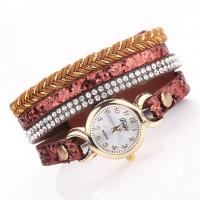 Wrap Watch, Zinc Alloy, with PU Leather & Glass, Chinese movement, gold color plated, for woman & with rhinestone & multi-strand Approx 8.27 Inch 