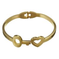 Stainless Steel Bangle, heart and key, for woman, gold, 17mm 