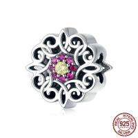 Cubic Zirconia Sterling Silver Beads, 925 Sterling Silver, Flower, plated Approx 4.5mm 