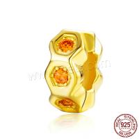 Cubic Zirconia Micro Pave Sterling Silver Bead, 925 Sterling Silver, Donut, real gold plated, micro pave cubic zirconia 