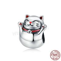 Sterling Silver Animal Bead, 925 Sterling Silver, Fortune Cat, real silver plated Approx 4.5mm 