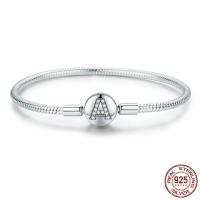 925 Sterling Silver Bangle, Letter A, real silver plated & micro pave cubic zirconia & for woman 