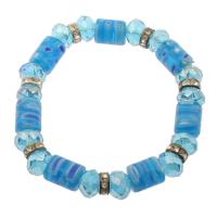 Millefiori Lampwork bracelet, avec fer, Plaqué de couleur d'argent, pour femme & avec strass, bleu  .5 pouce Vendu par lot