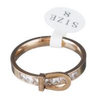 Rhinestone Stainless Steel Finger Ring, rose gold color plated 6mm,3mm 