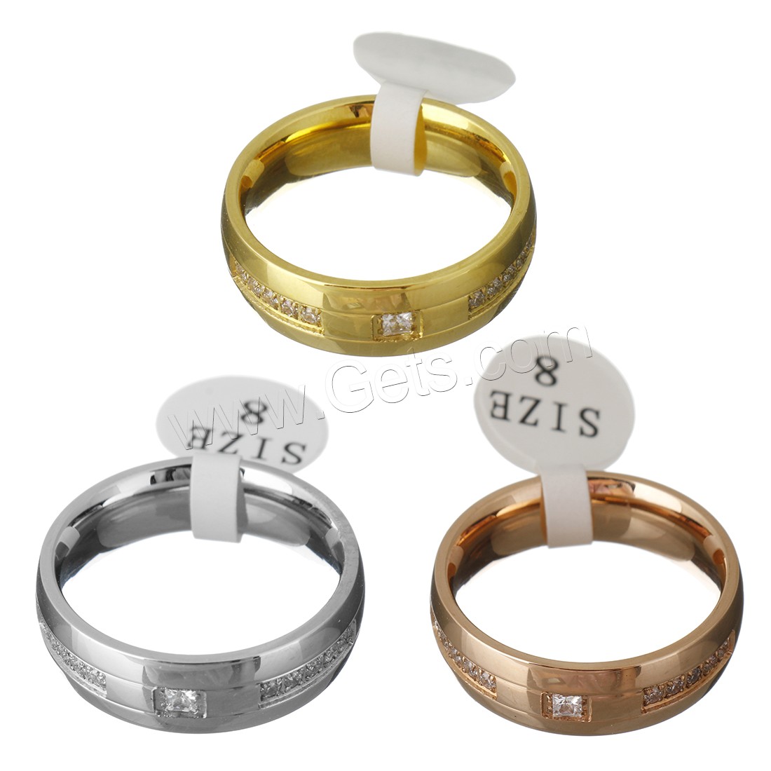 Нержавеющая сталь Rhinestone палец кольцо, нержавеющая сталь, разный размер для выбора, Много цветов для выбора, 6.5mm, продается PC