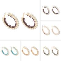 Iron Drop Earring, with Glass Beads & ABS Plastic Pearl, Donut, gold color plated, for woman 