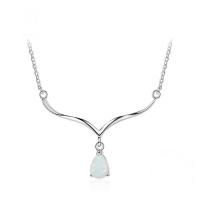 Sterling Silver Jewelry Necklace, 925 Sterling Silver, with Opal, plated, With Pendant & for woman, silver color 