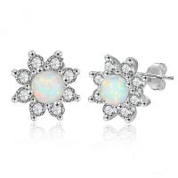 Sterling Silver Stud Earring, 925 Sterling Silver, with Opal, plated, for woman & with rhinestone, silver color 
