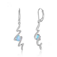 Sterling Silver Drop Earring, 925 Sterling Silver, with Opal, plated, for woman & with rhinestone, silver color 