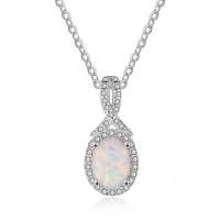 Sterling Silver Jewelry Necklace, 925 Sterling Silver, with Opal, plated, for woman & with rhinestone, silver color 