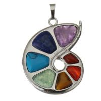 Brass Pendant, with Gemstone, silver color Approx 