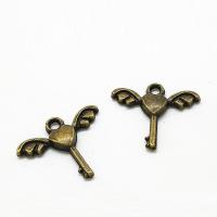 Zinklegierung Schlüssel Anhänger, antike Bronzefarbe plattiert, 14x16x2mm, Bohrung:ca. 2mm, 100PCs/Tasche, verkauft von Tasche