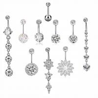 316 Stainless Steel Belly Ring, Geometrical Pattern & for woman & with rhinestone 