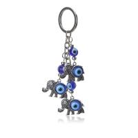 Zinc Alloy Key Chain, with Lampwork, Elephant, plated, evil eye pattern, silver color, 120mm 
