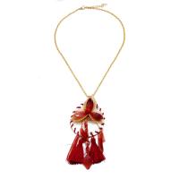 Zinc Alloy Fringe Necklace, with Cotton Thread & Shell, with 50mm extender chain, gold color plated, for woman, red, 450mm 