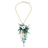 Zinc Alloy Fringe Necklace, with Shell, Tassel, gold color plated, for woman, nickel, lead & cadmium free, 450mm 