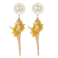 Seashell Earrings, Zinc Alloy, with Trumpet Shell, Conch, gold color plated, for woman, 95*35mm 