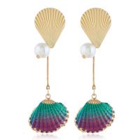 Seashell Earrings, Zinc Alloy, with Shell, gold color plated, for woman, 76*26mm 