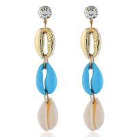 Zinc Alloy Rhinestone Drop Earring, with Shell, gold color plated, for woman & with rhinestone 701*13mm 