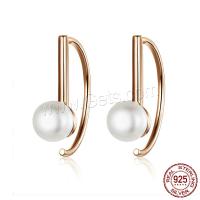 925 Sterling Silver Stud Earring, with Shell Pearl, Plating champagne gold 