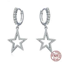 925 Sterling Silver Drop Earring, Star, platinum plated, micro pave cubic zirconia 