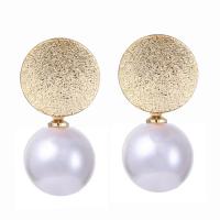 Kunststoff Perle Zink Legierung Ohrring, Zinklegierung, mit Kunststoff Perlen, goldfarben plattiert, Modeschmuck & für Frau, weiß, 11x25mm, verkauft von Paar