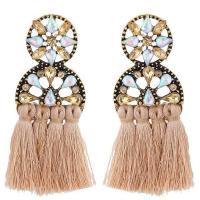 Zinc Alloy Tassel Earring, with Cotton Thread, stainless steel post pin, fashion jewelry & for woman & with rhinestone 