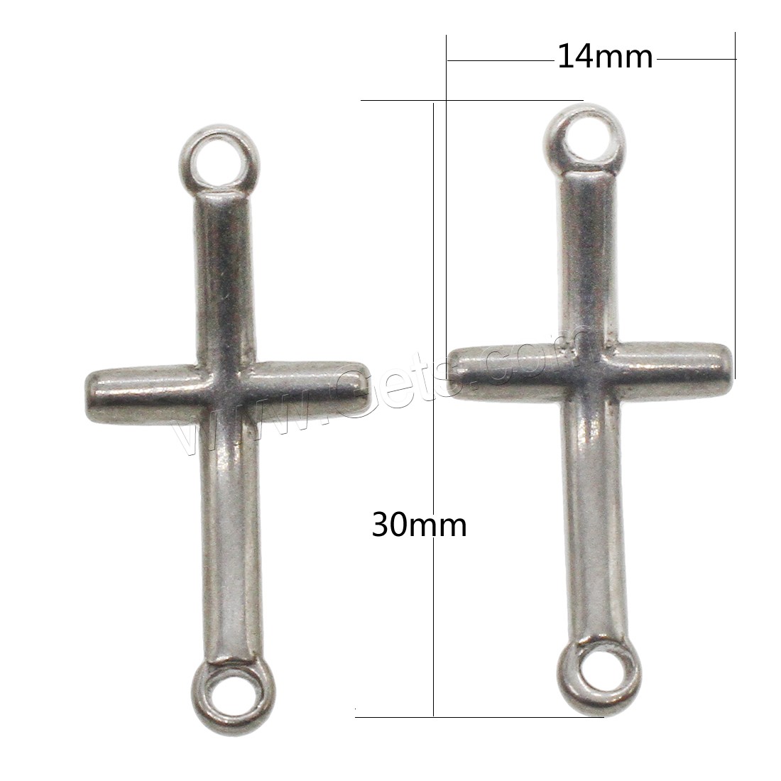 Stainless Steel Charm Connector, Cross, different size for choice & 1/1 loop, original color, Hole:Approx 2mm, Sold By PC