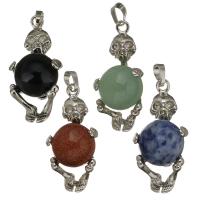 Brass Pendant, with Gemstone silver color 3mm,0.5mm Approx 
