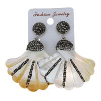 Rhinestone Clay Pave Drop Earring, with rubber earnut & White Shell, for woman, black, 60mm 