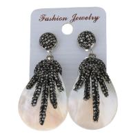 Rhinestone Clay Pave Drop Earring, with rubber earnut & White Shell, for woman, black, 52mm 