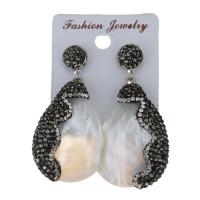 Rhinestone Clay Pave Drop Earring, with rubber earnut & White Shell, for woman, black, 54mm 