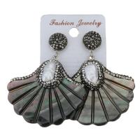 Rhinestone Clay Pave Drop Earring, with rubber earnut & Shell, for woman, black, 58mm 