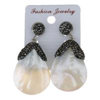 Rhinestone Clay Pave Drop Earring, with rubber earnut & White Shell, for woman, black, 51mm 