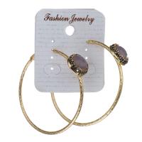 Zinc Alloy Rhinestone Hoop Earring, for woman & with rhinestone, gold 