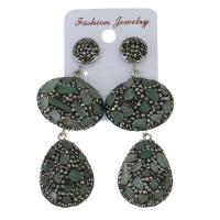 Rhinestone Clay Pave Drop Earring, with rubber earnut & Gemstone, for woman, silver color, 73mm 