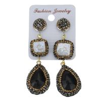 Rhinestone Clay Pave Drop Earring, with rubber earnut & Gemstone, for woman, black, 68mm 