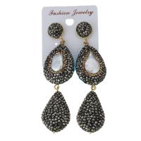 Rhinestone Clay Pave Drop Earring, with rubber earnut & Freshwater Pearl, for woman, black, 83mm 