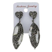 Rhinestone Clay Pave Drop Earring, with rubber earnut & Freshwater Pearl, for woman, black, 60mm 