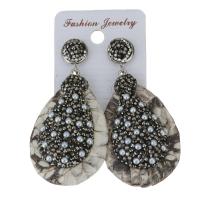Rhinestone Clay Pave Drop Earring, with rubber earnut & Glass Pearl, for woman, black, 64mm 