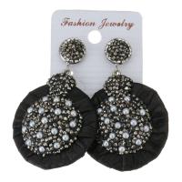 Rhinestone Clay Pave Drop Earring, with rubber earnut & Glass Pearl, for woman, black, 58mm 