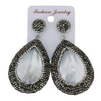 Rhinestone Clay Pave Drop Earring, with rubber earnut & Freshwater Pearl, for woman, black, 65mm 