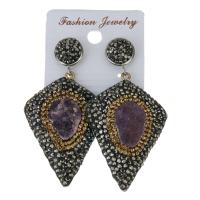 Rhinestone Clay Pave Drop Earring, with rubber earnut, for woman, black, 61mm 