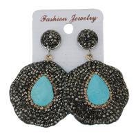 Rhinestone Clay Pave Drop Earring, with rubber earnut & turquoise, for woman, black, 54mm 