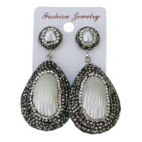 Rhinestone Clay Pave Drop Earring, with rubber earnut & White Shell, for woman, black, 59mm 